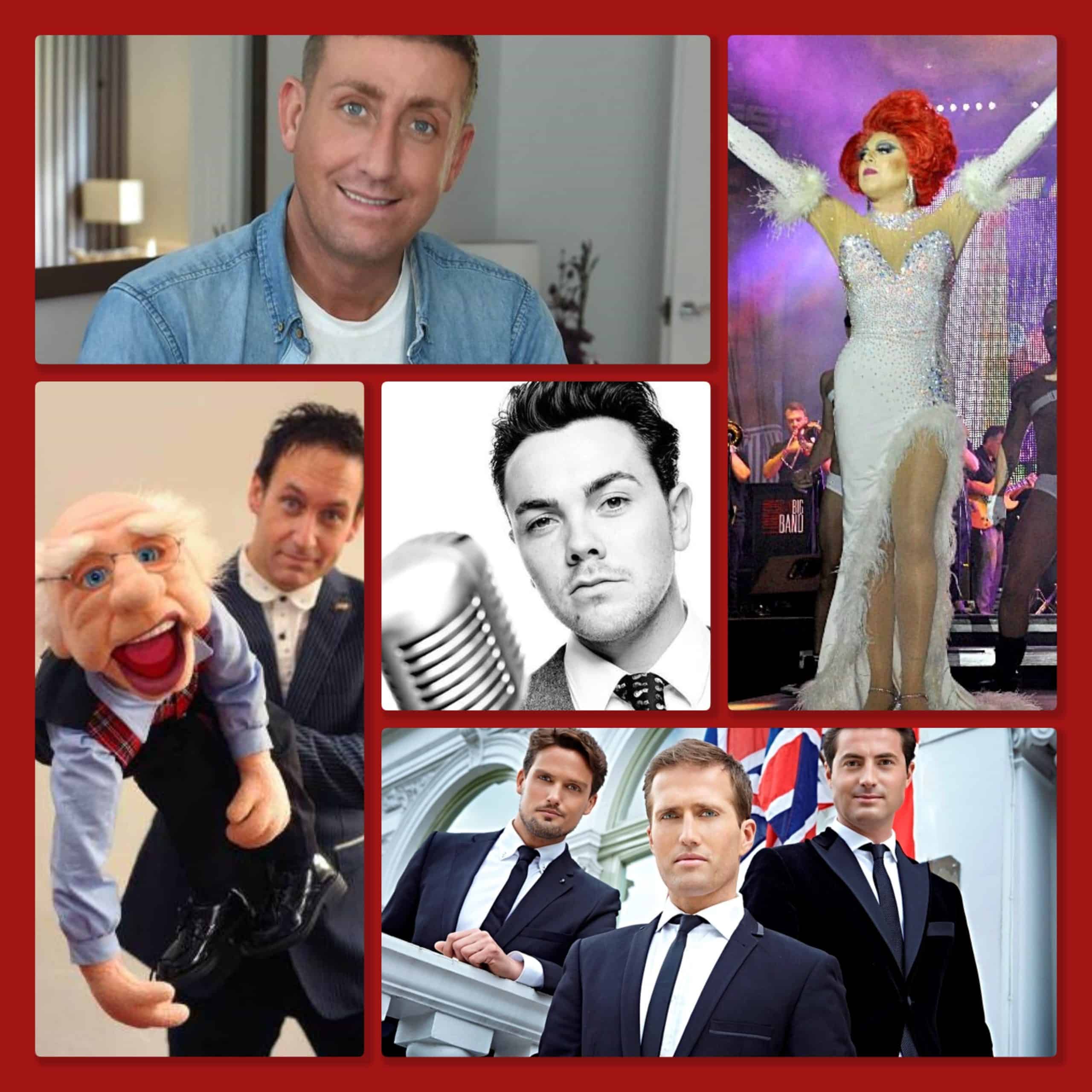 Collage of celebrity acts including Christopher Maloney, La Voix, Steve Hewlett and Ray Quinn.
